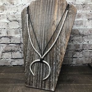 NEW Ethnic Beaded Crescent Silver-tone Necklace